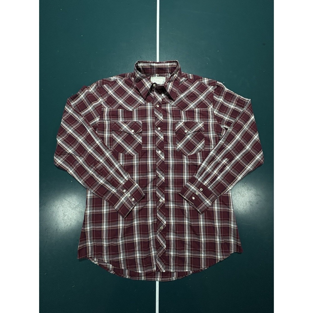 Vintage Wrangler Pearl Snap Plaid Long Sleeve Shirt Men's Large Western Cowboy‎